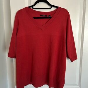 Red elbow sleeve knit top